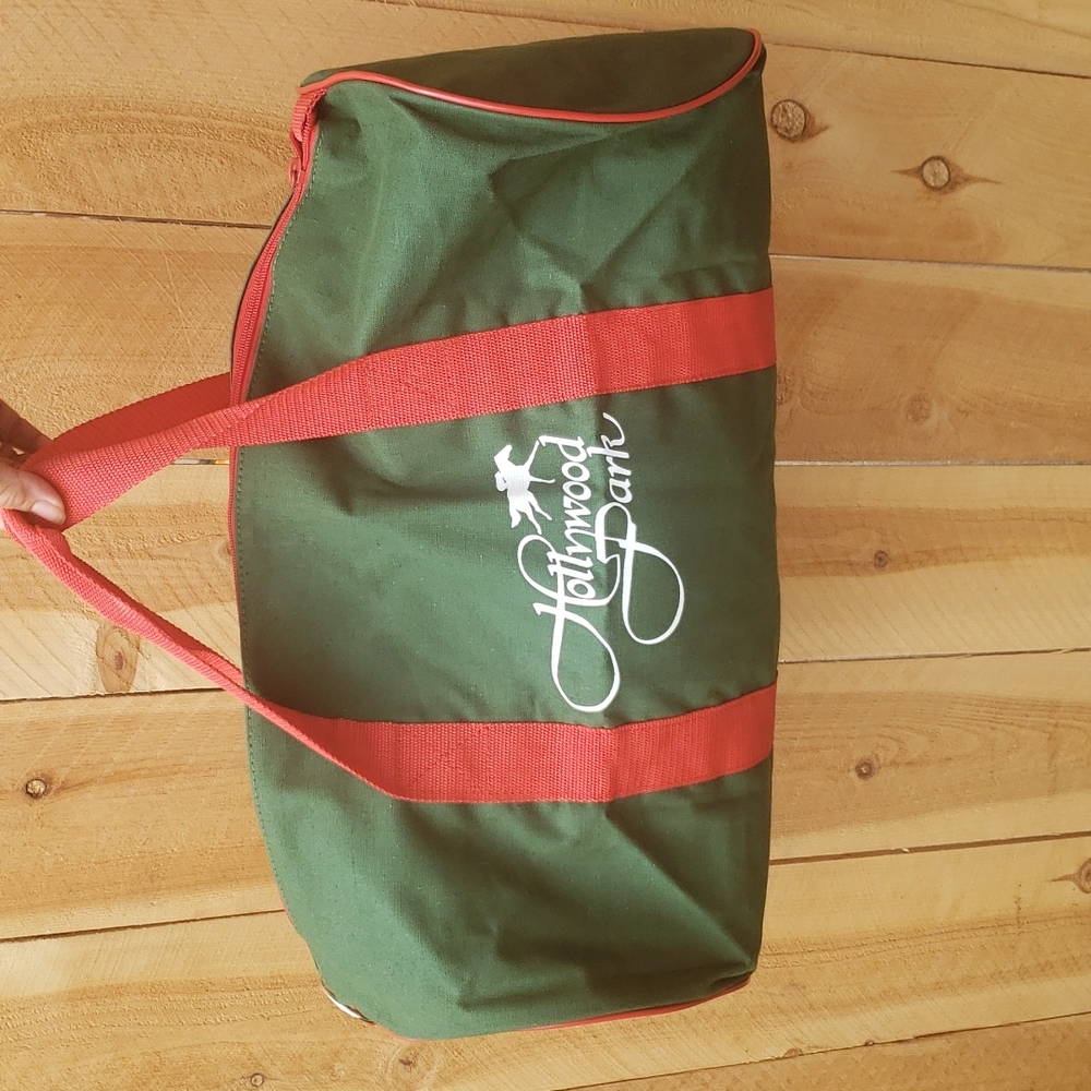 Hollywood Park Logo Green Red Zippered Duffle Bag with handle & Shoulder Strap